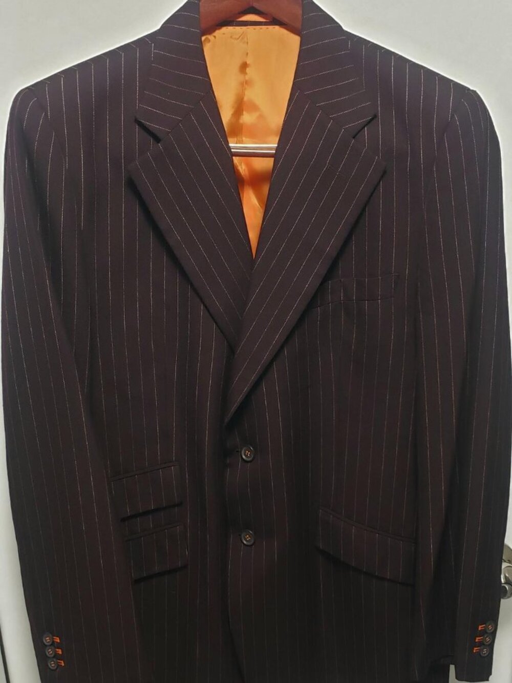VINTAGE DRAGONFLY BROWN ORANGE PIN STRIPE DRESS JACKET SIZE 44R XL